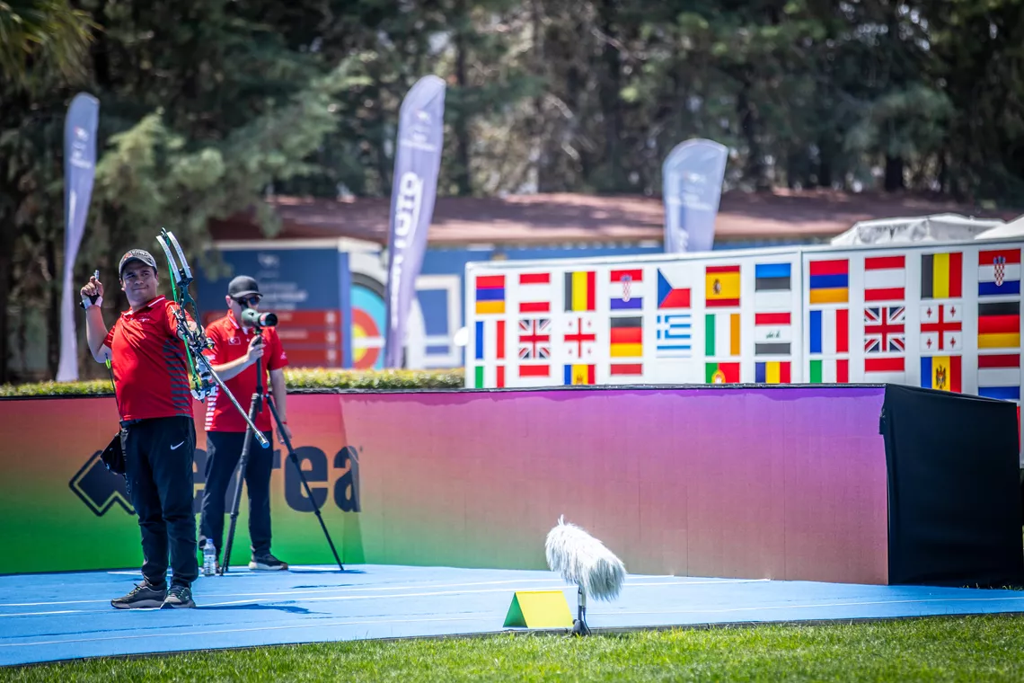 Silver medallist Emircan Haney shooting in the gold medal match at the 2025 Spring Arrows.