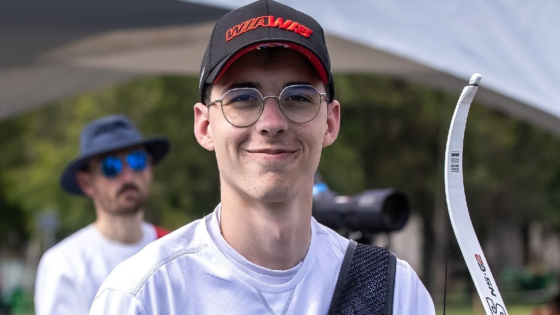 Baptiste Addis smiling at the camera after being confirmed as top seed in recurve men at Puebla.