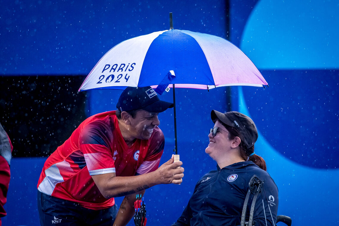 Mariana Zuñiga and coach Junior Bolaños Sierra at Paris 2024 Paralympic Games.