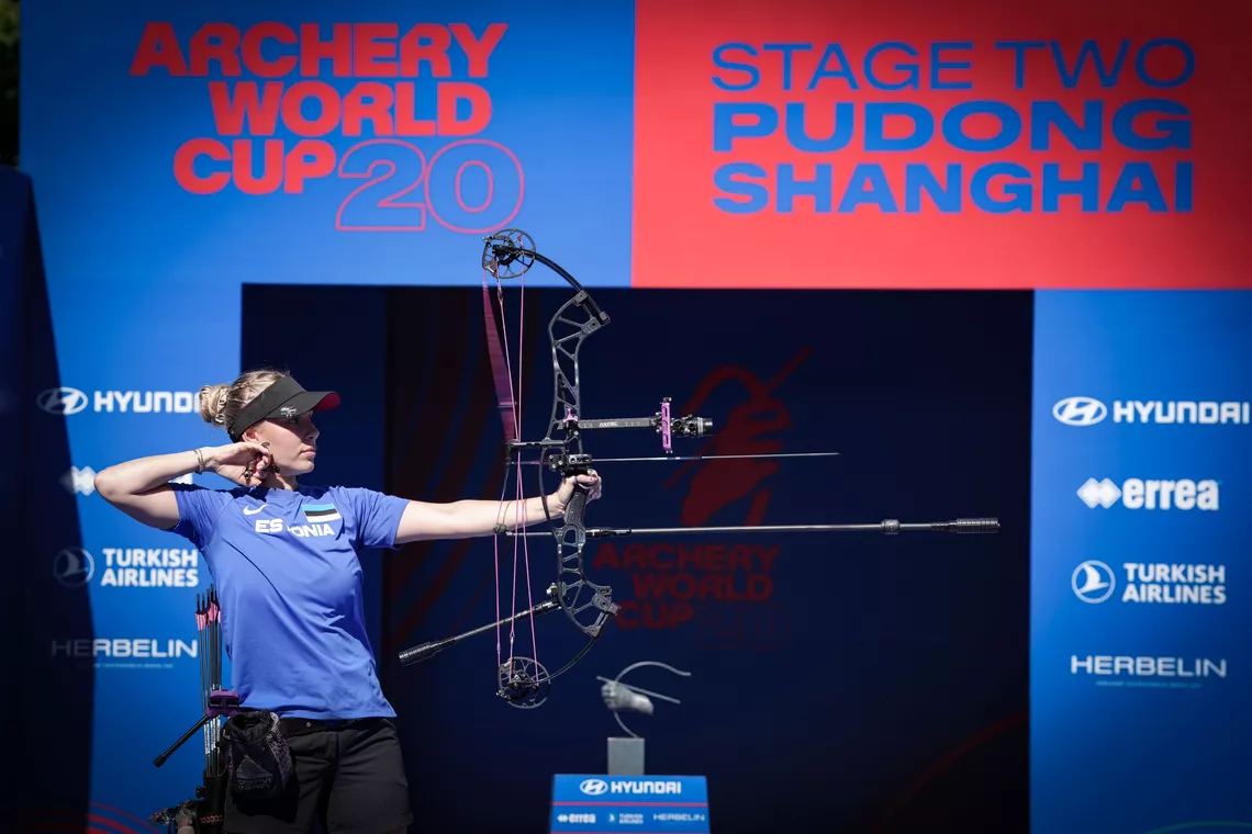 Lisell Jaatma shooting during the compound women gold medal match at Shanghai 2026.