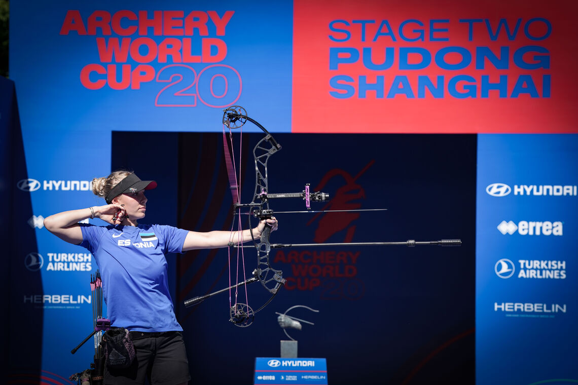 Lisell Jaatma shooting during the compound women gold medal match at Shanghai 2026.