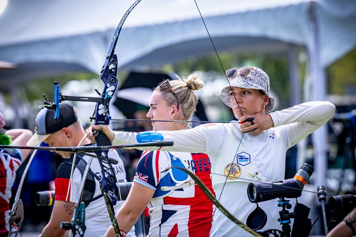Lisa Barbelin shooting at Puebla 2026 Hyundai Archery World Cup.