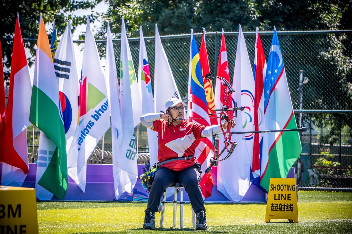 Nur Syahidah Alim at the Beijing 2025 Asia Para Archery Championships.
