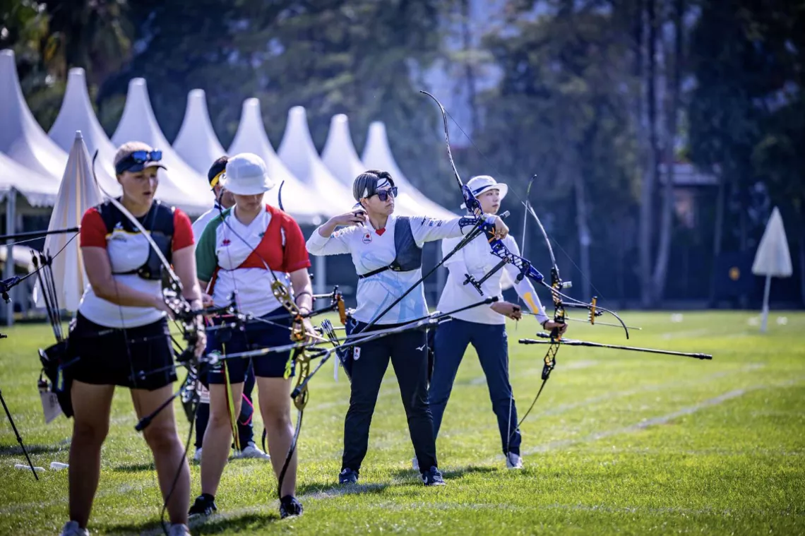 Recurve women archers shooting at the Antalya Centennial Centre at Antalya 2025.