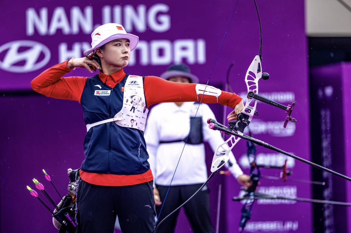 Li Jiaman just after release in a match at the Nanjing 2025 World Cup Final.