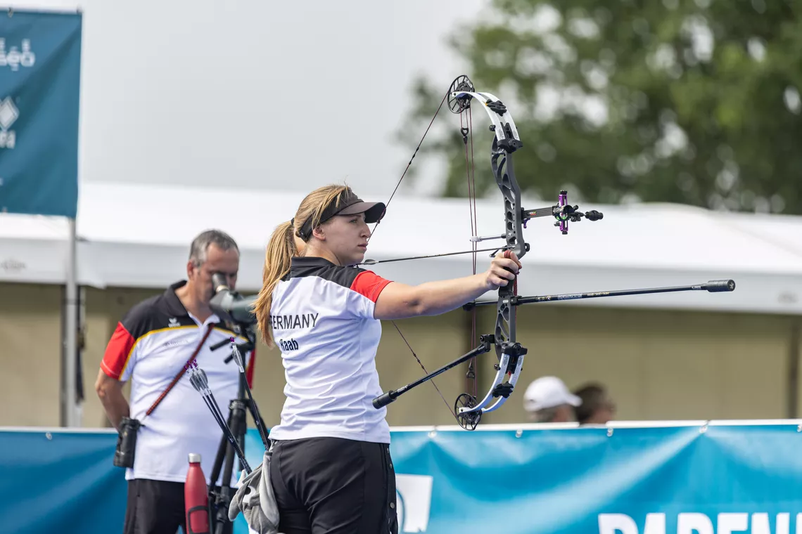 Katharina Raab aiming at the Arnhem 2025 European Grand Prix.