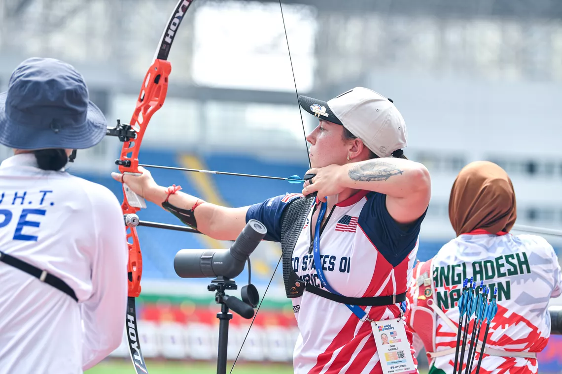 Casey Kaufhold aiming during qualification at Shanghai 2026.