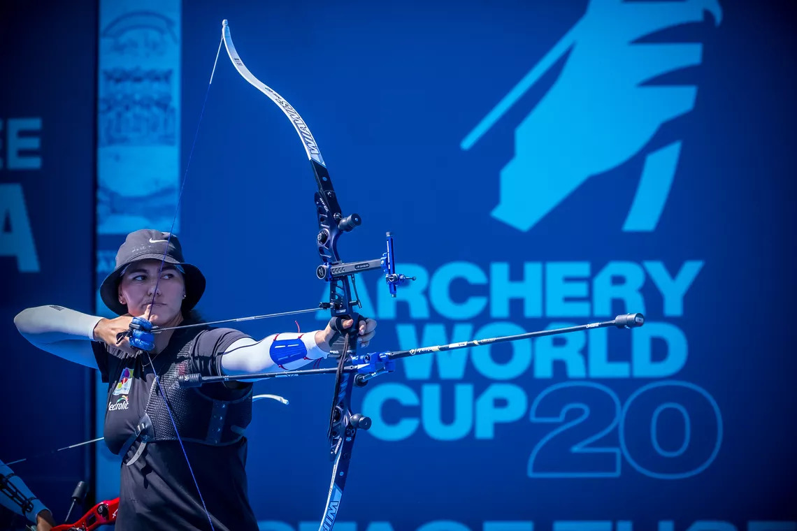 Alejandra Valencia shooting at Antalya 2026 Hyundai World Archery Championships.
