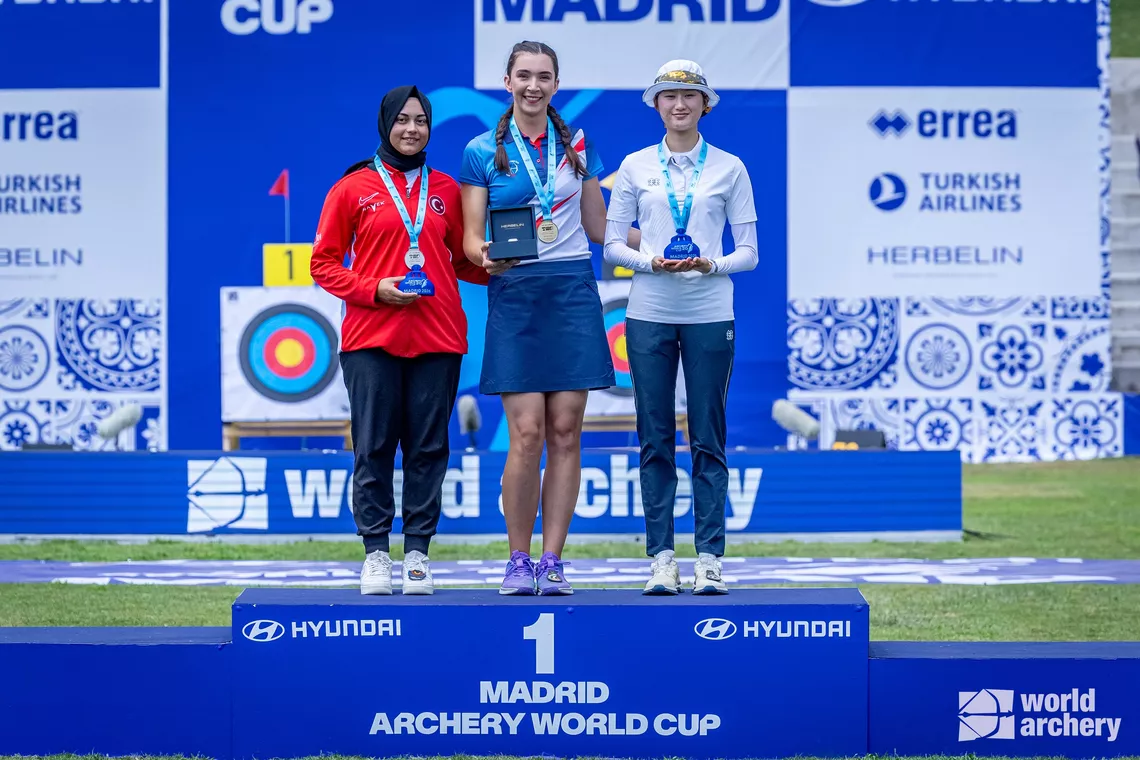 Archers pose on podium