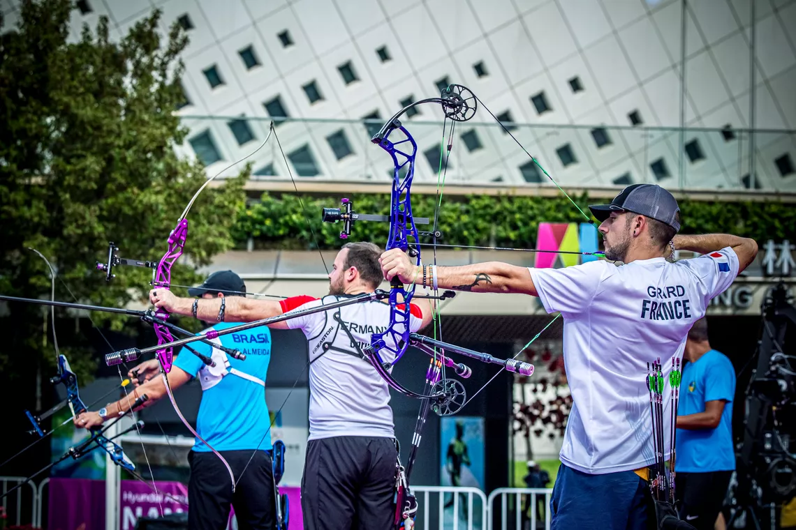 Archers practising at the Nanjing 2025 World Cup Final.