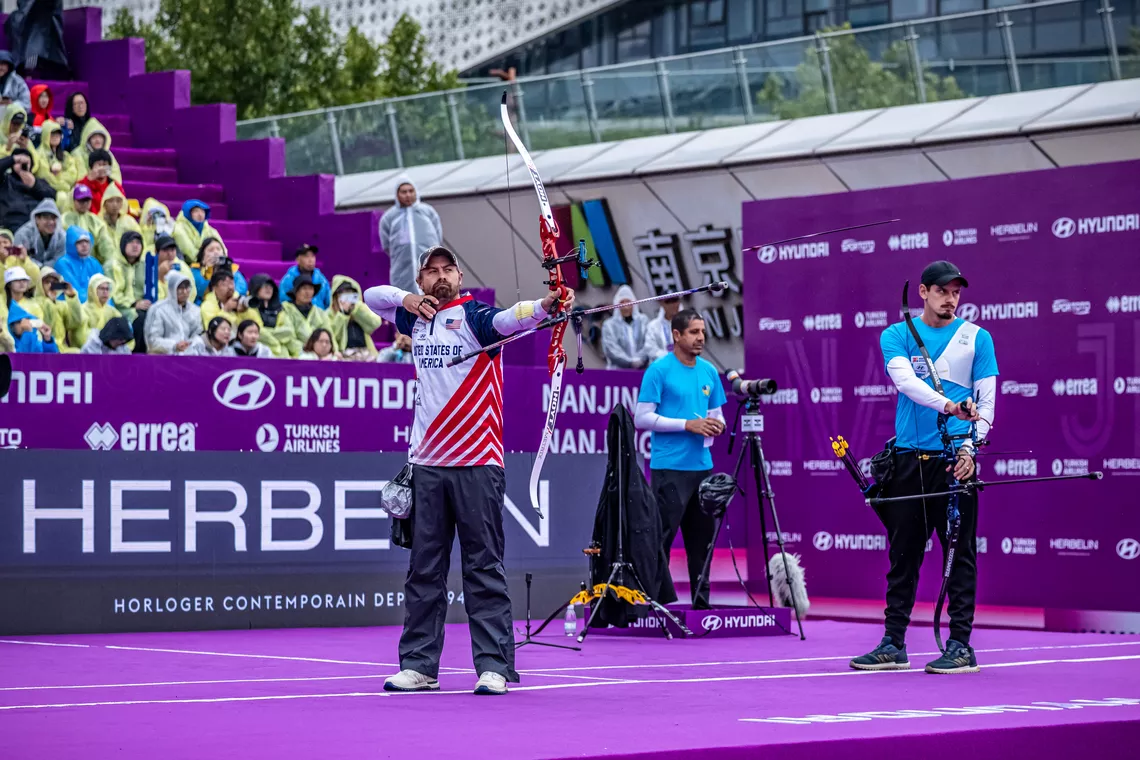 Brady Ellison aiming at the Nanjing 2025 World Cup Final.