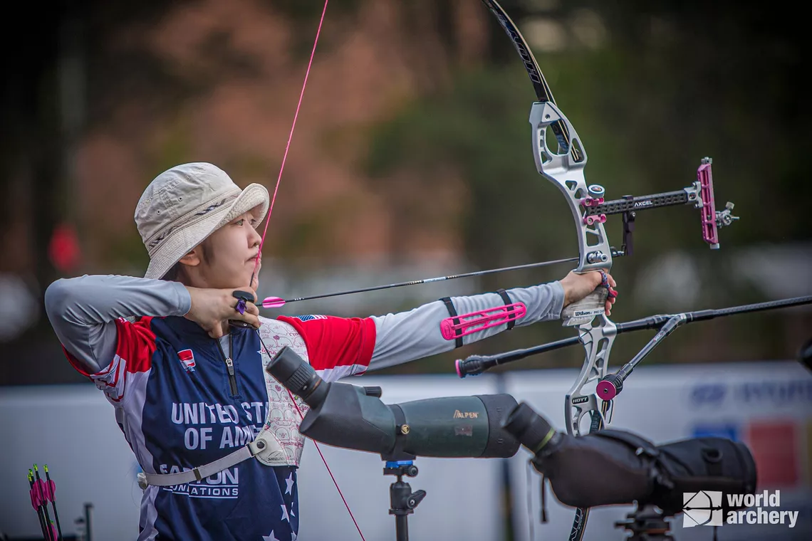 Katherine Wu shooting for USA at an event.