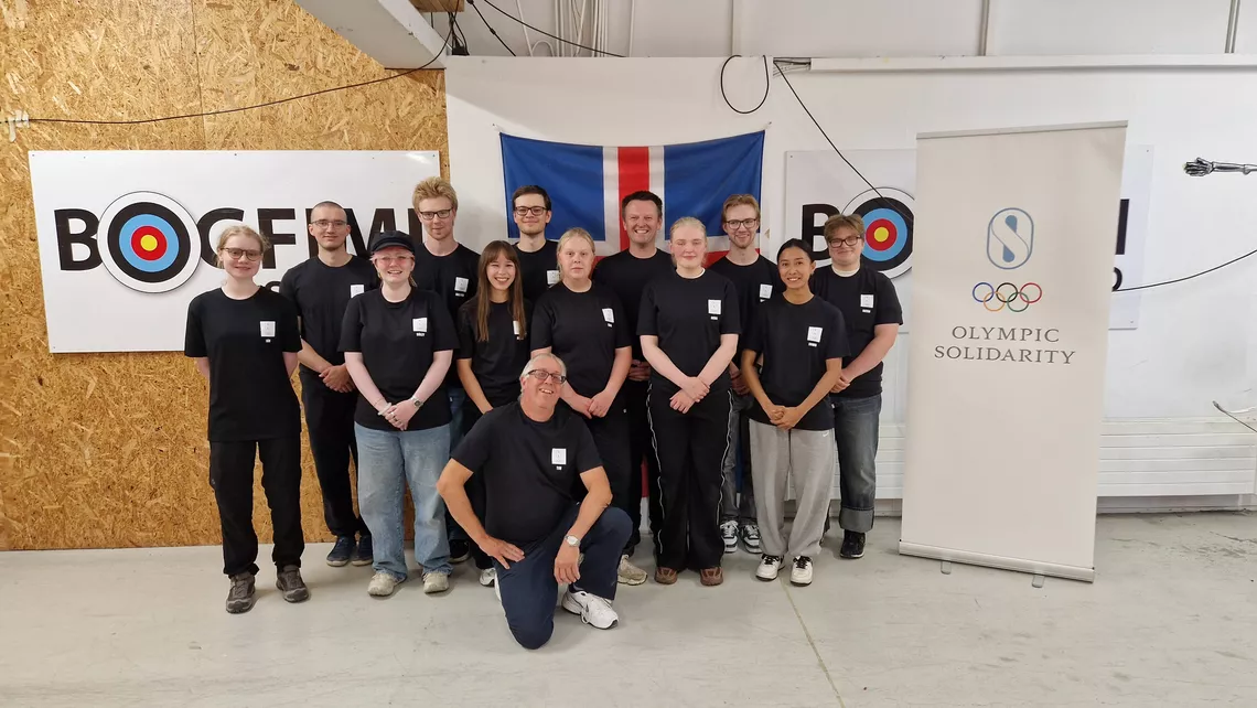 Tim Swane with World Archery Level 2 course graduates from Iceland.