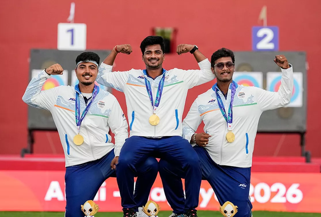 Athletes celebrate on the podium