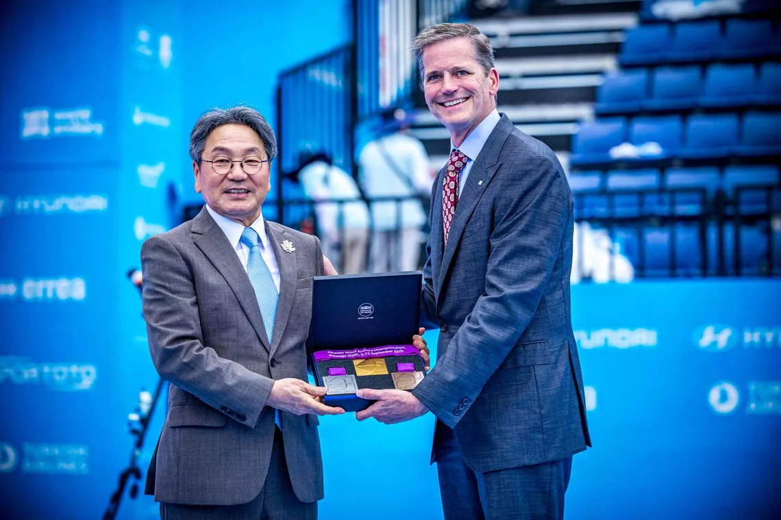 World Archery President Greg Easton at Gwangju 2026 Hyundai World Archery Championships.