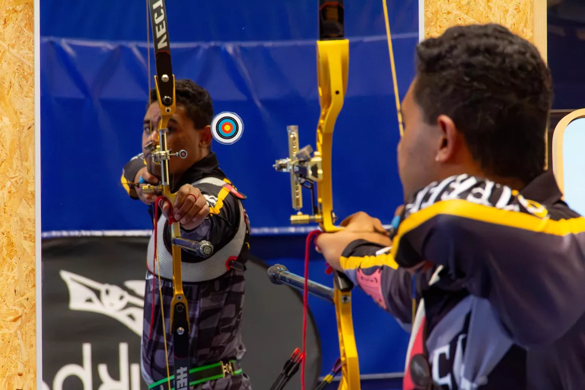 Jeremy Collier training at the World Archery Excellence Centre in Lausanne.