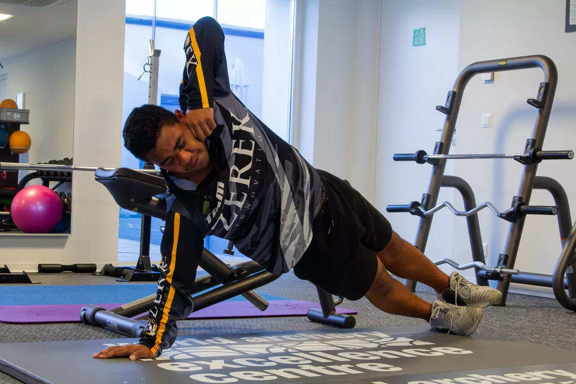 Jeremy Collier at the gym of the World Archery Excellence Centre.