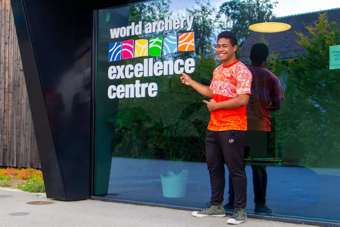 Jeremy Collier training at the World Archery Excellence Centre in Lausanne.