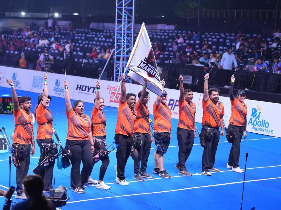Athletes celebrate after winning the final