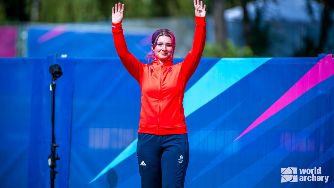 Penny Healey celebrates winning the European Games.
