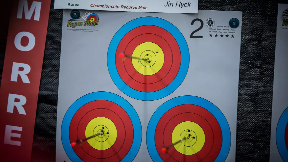 A triangular triple-spot indoor target.