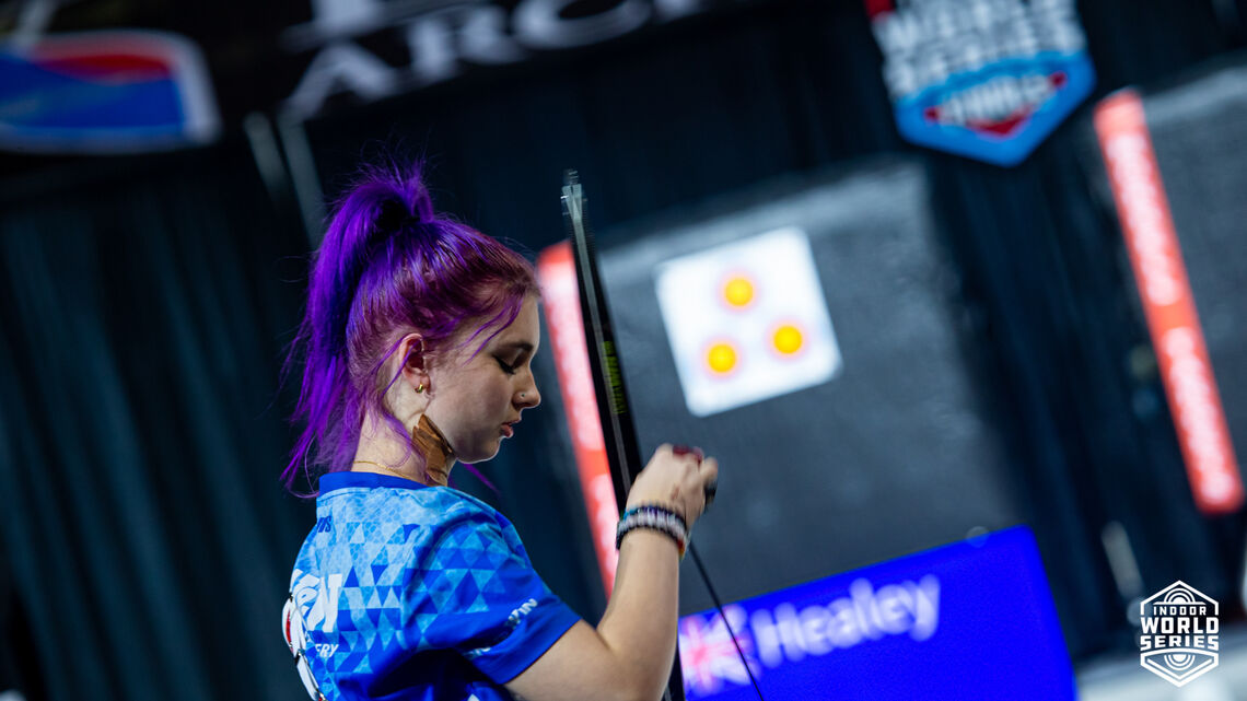 Penny Healey at the 2022 Indoor Archery World Series Finals.