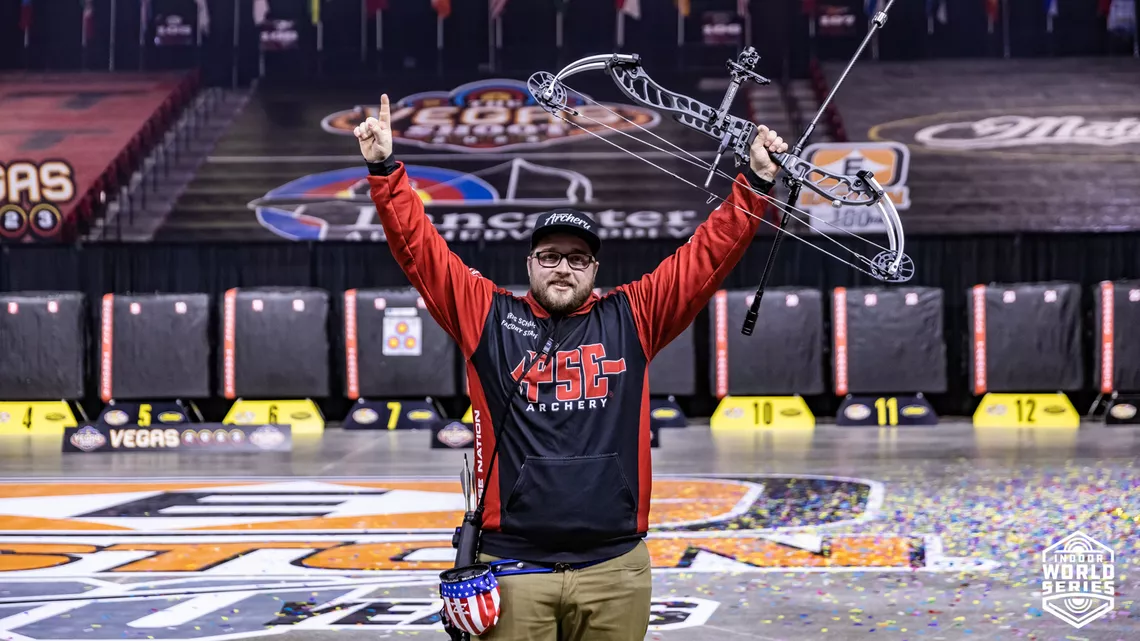 Kris Schaff celebrating his Vegas Shoot win in 2023.