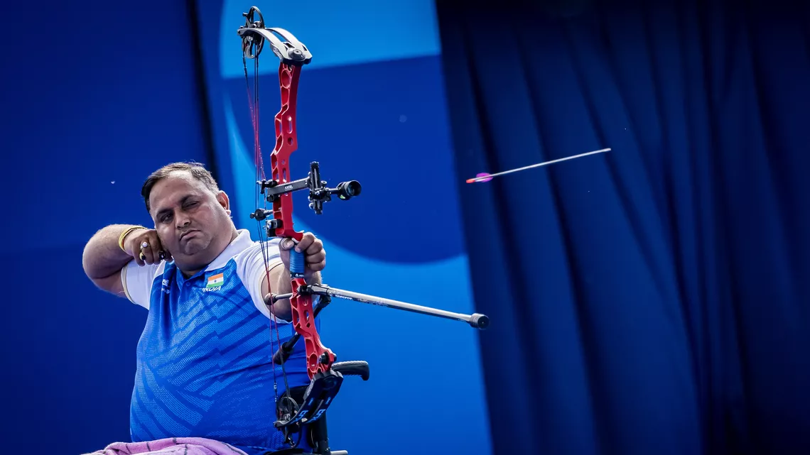 Rakesh Kumar shooting at Paris 2024 Paralympic Games.