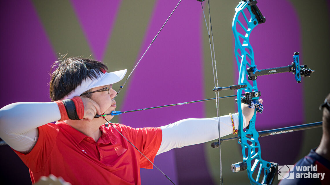 He Zihao shoots during qualification at the Tokyo 2020 Paralympic Games.