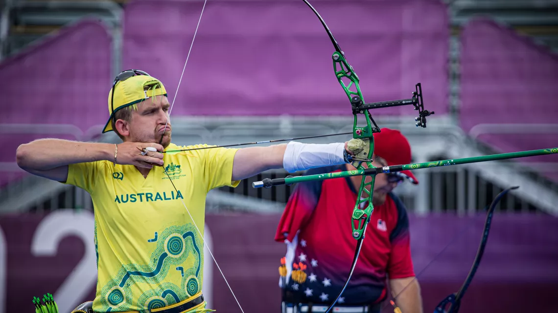 Taymon Kenton-Smith shoots at the Tokyo 2020 Paralympic Games.