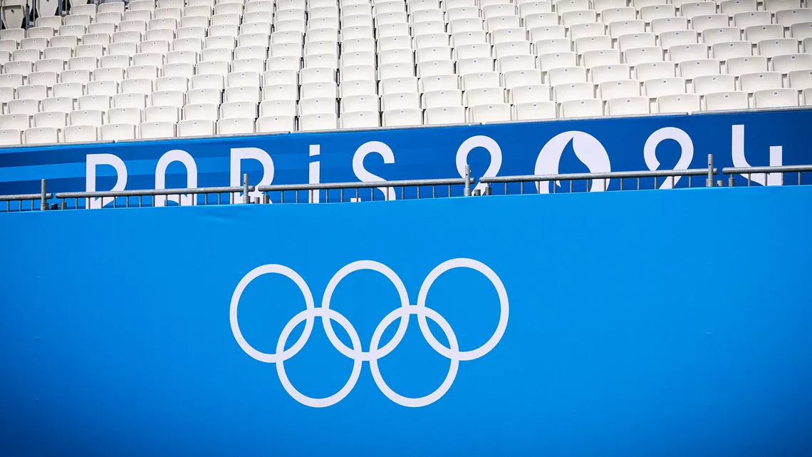 The Olympic rings at Paris 2024.