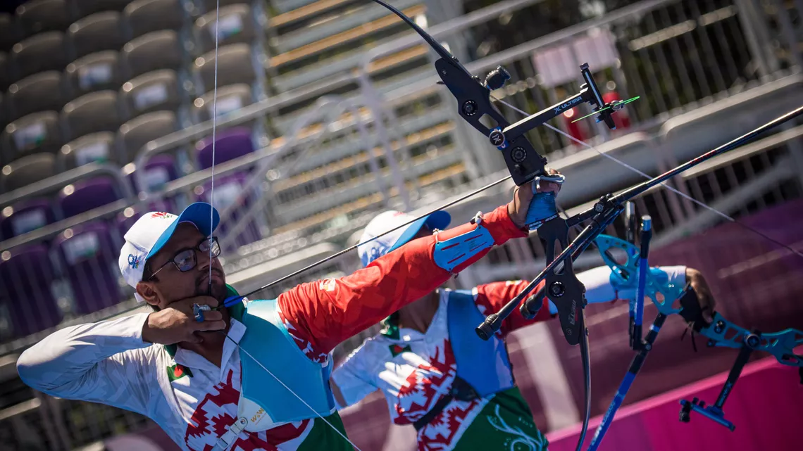 Ruman Shana shooting during practice at the Tokyo 2020 Olympic Games.