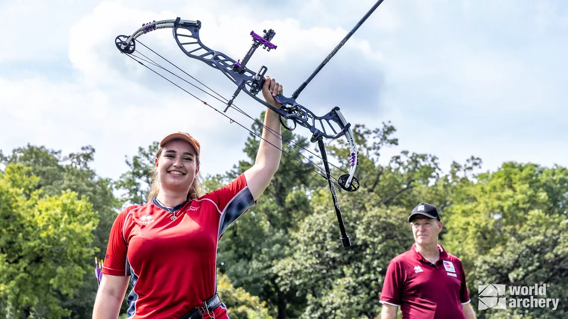 Ella Gibson celebrates winning the World Games in 2022.