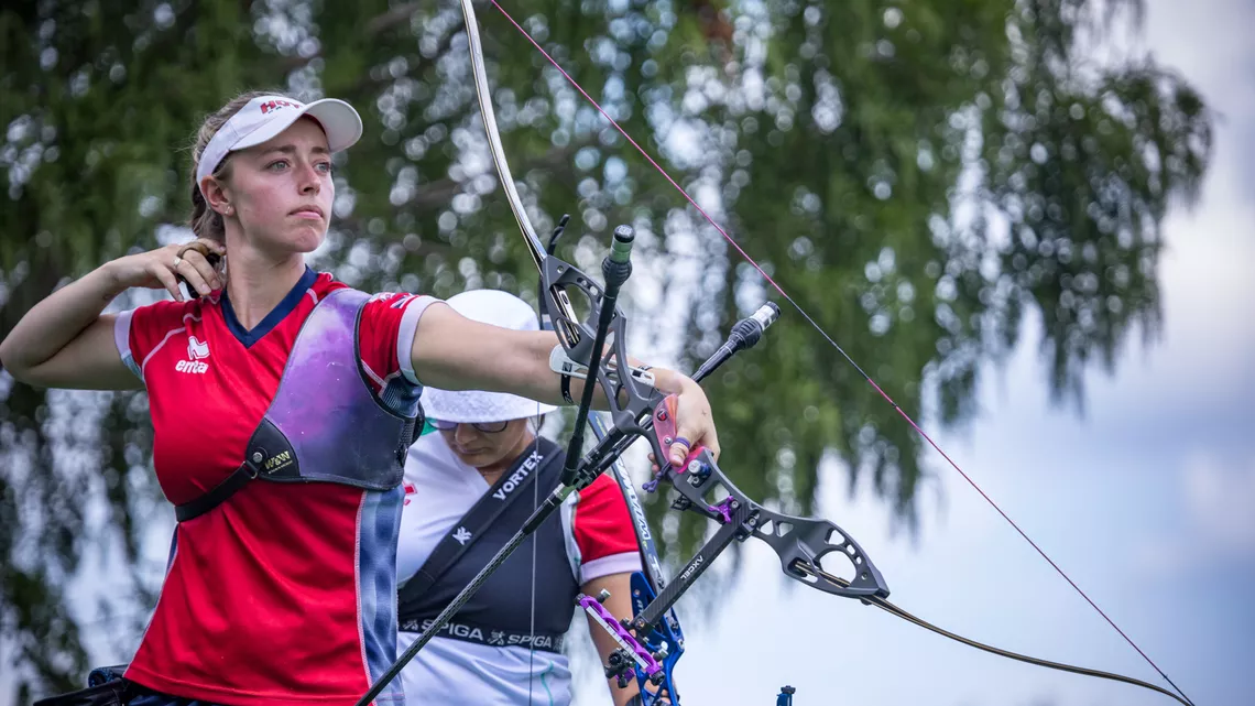 Pitman shoots at the World Games in 2023.