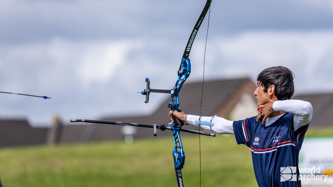 French archer shoots during the recurve under-18 men’s team final in Limerick.