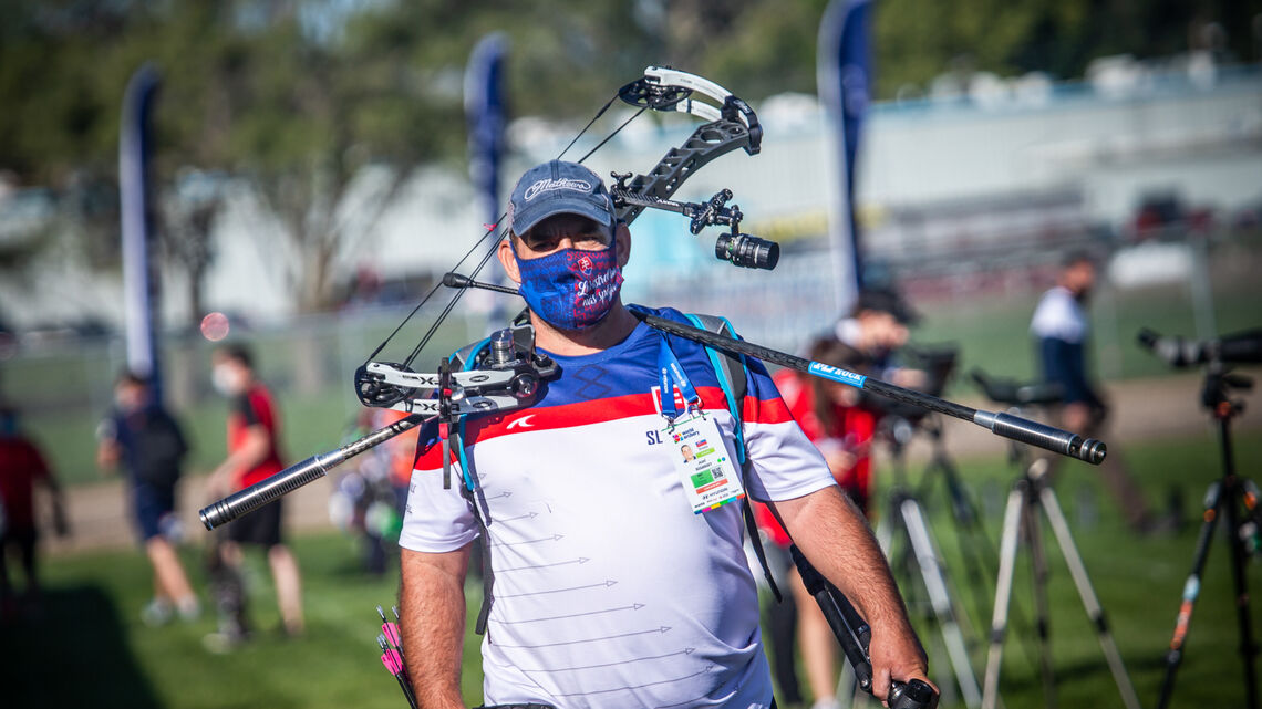 Jozef Bosanksy patrols the competition field at the Yankton 2021 Hyundai World Archery Championships. 