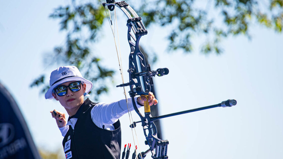 Song Yun Soo shoots at the 2021 Hyundai World Archery Championships in Yankton.