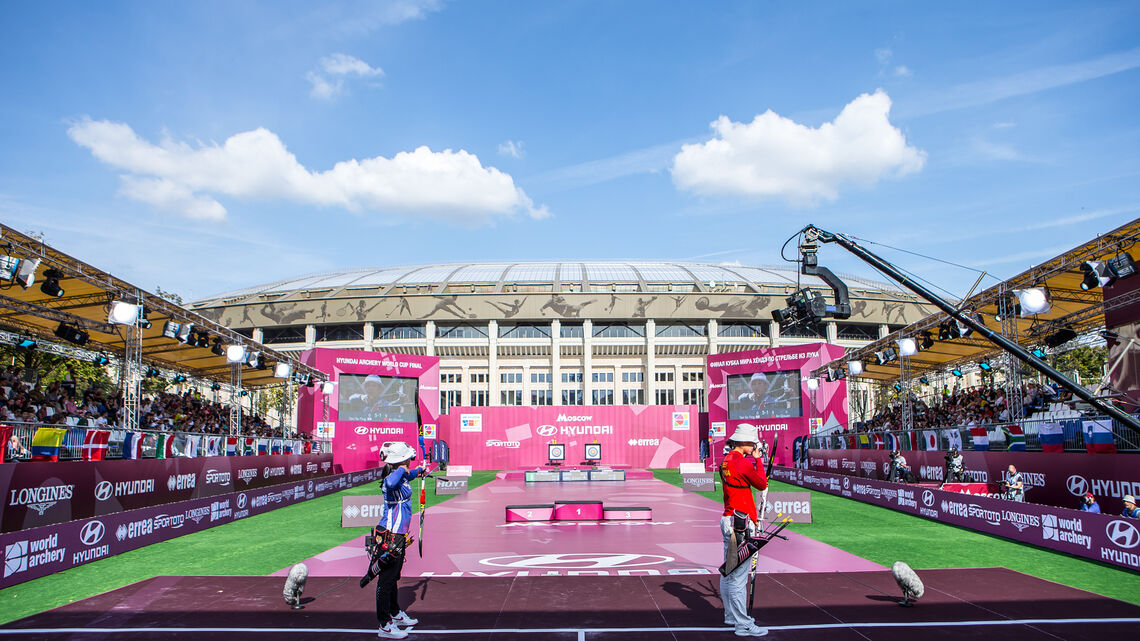 The arena at the 2019 Hyundai Archery World Cup Final in Moscow.