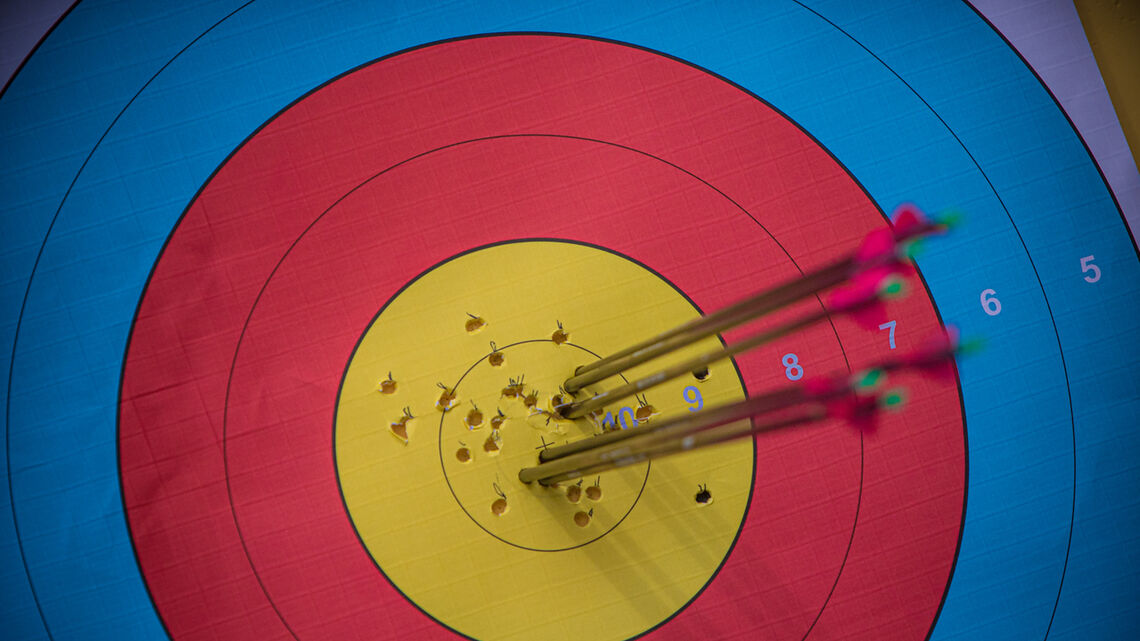 Arrows in the target at the second stage of the Hyundai Archery World Cup in 2021.