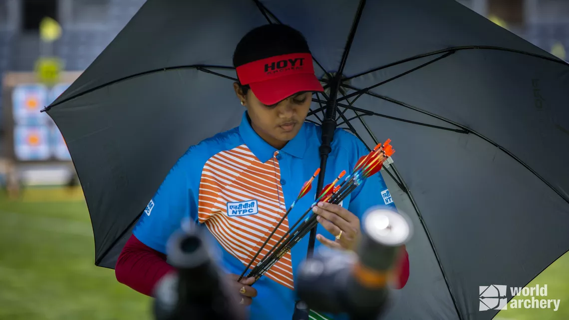 Jyothi Surekha Vennam under her sun umbrella in Paris.