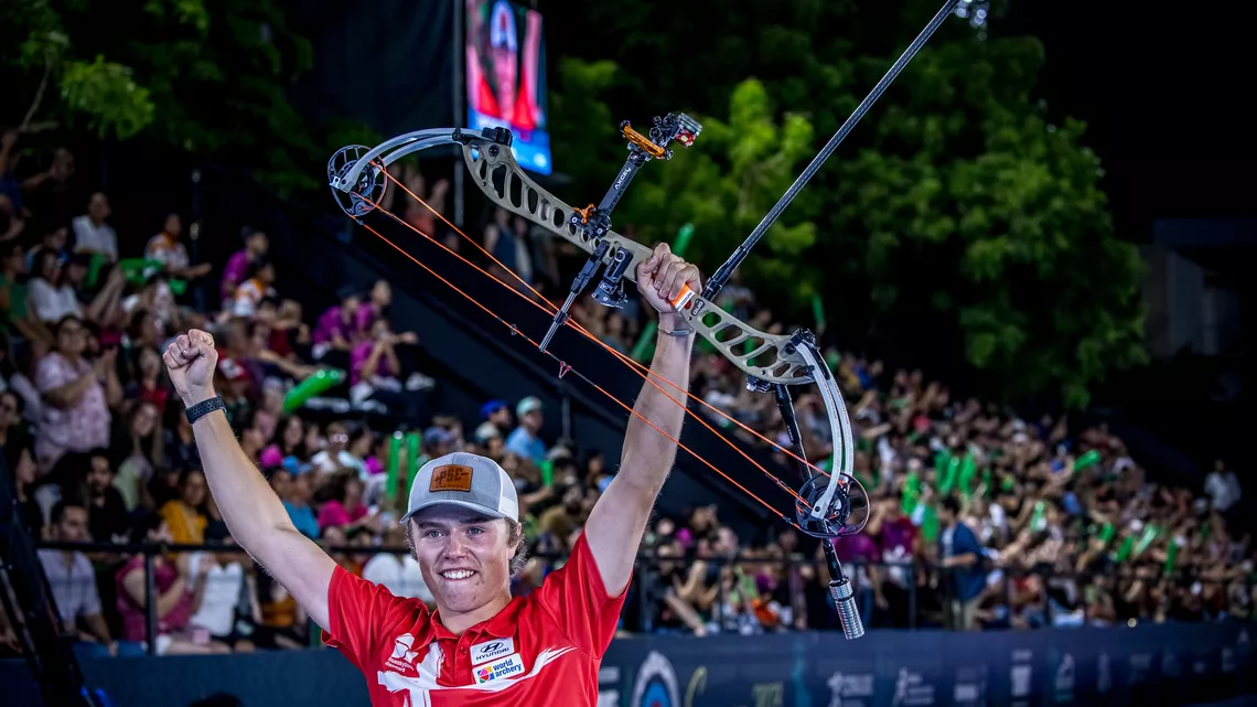 Mathias Fullerton celebrates winning the World Cup Final.