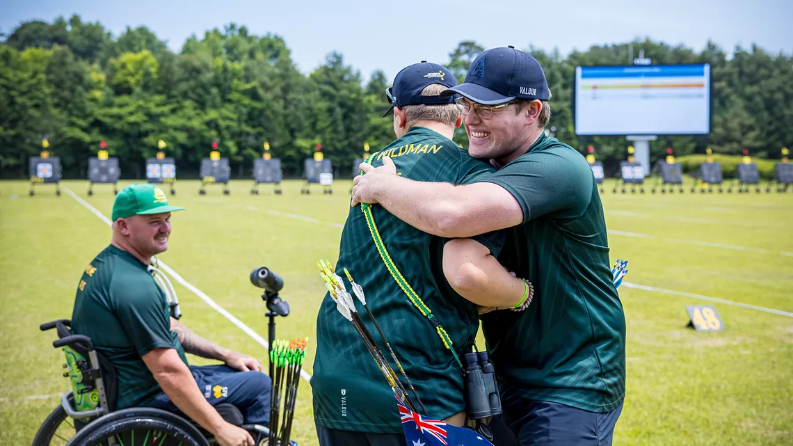 The Australian team celebrates winning bronze in Yecheon.