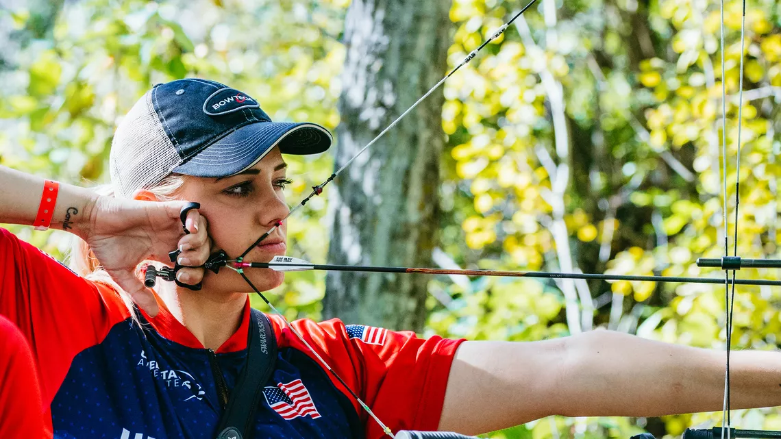 Paige Pearce shooting in Lac La Biche 2024 World Field Championships.