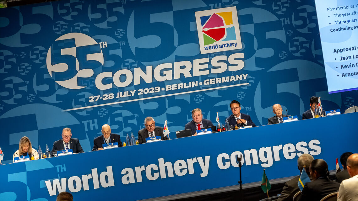 The front desk at the 2023 World Archery Congress.