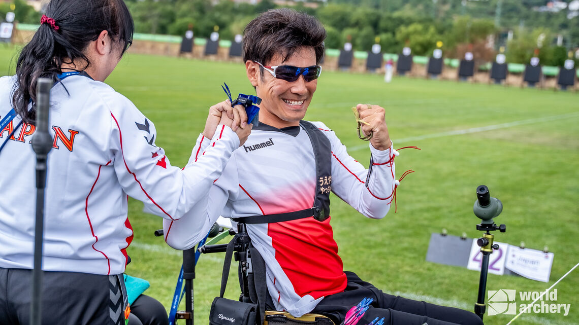 Tomohiro Ueyama celebrates winning a Paralympic quota place.