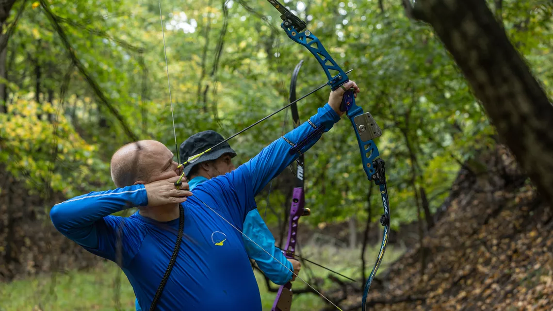Erik Jonsson shoots at the World Archery Field Championships in Yankton.