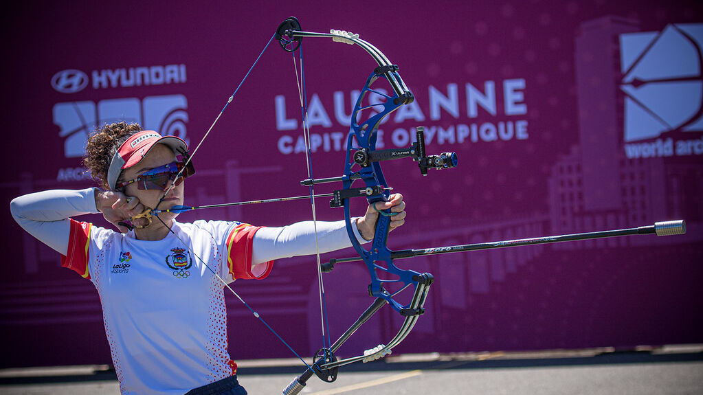 Andrea Marcos shoots at the second stage of the 2021 Hyundai Archery World Cup in Lausanne.