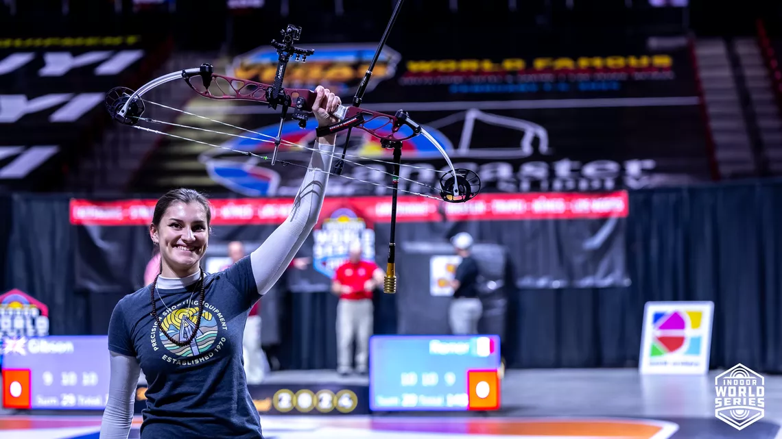 Elisa Roner celebrates winning the Indoor World Series Finals.