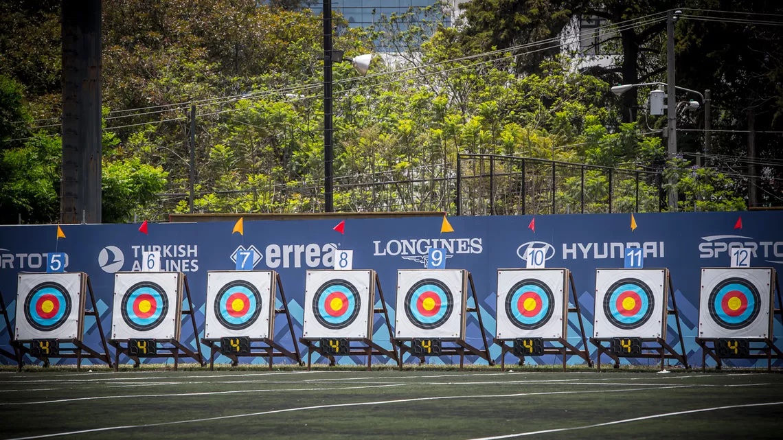 Targets during eliminations at the first stage of the 2021 Hyundai Archery World Cup in Guatemala City.