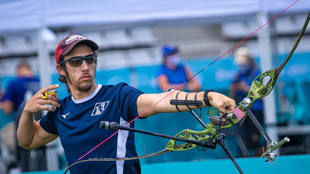 Itay Shanny shoots during the final qualifier for the Tokyo 2020 Olympic Games.